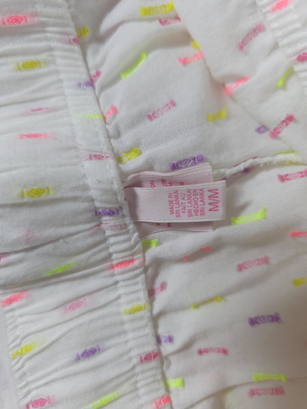 Victoria's Secret White Pajama Set with Neon Pink and Neon Yellow Dot Accents - Picture 3 of 7